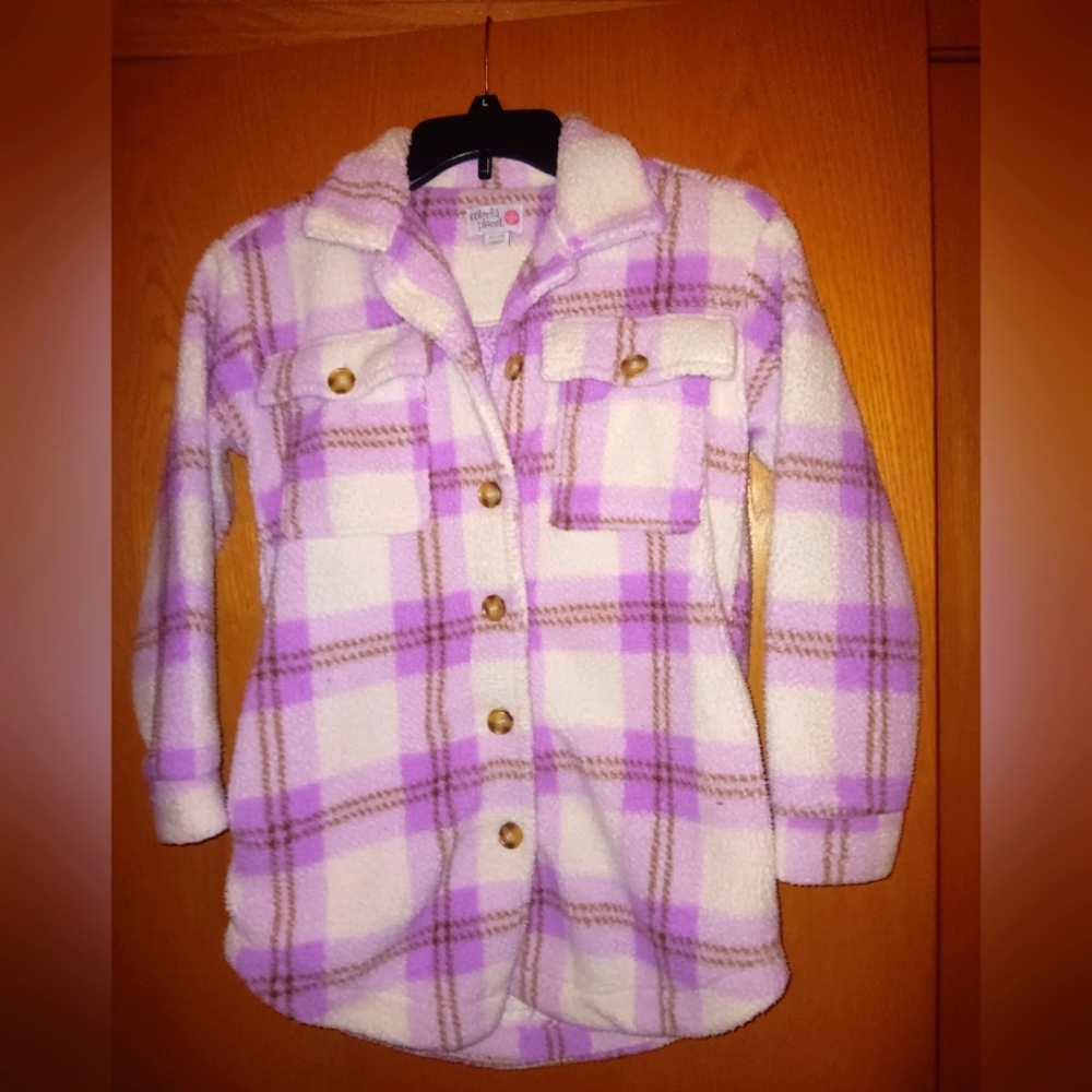 Girls size 7/8, Colorful Planet heavy flannel shirt jacket